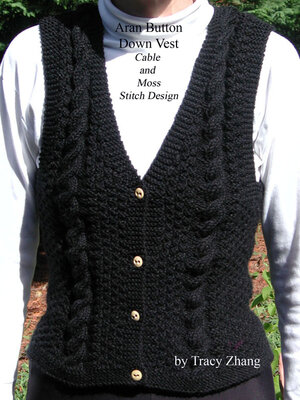 cover image of Aran Button Down Vest Moss and Cable Stitch Design Knitting Pattern